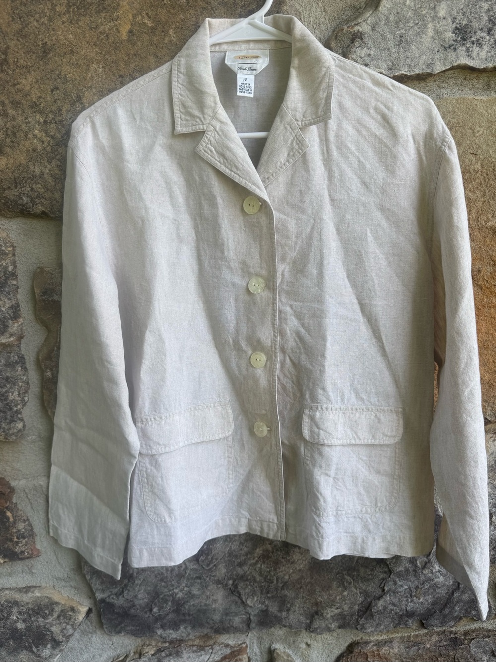 Talbots 100% Irish Linen Cream Flax Button Front Blazer Unlined 8 Coastal Summer - Picture 11 of 11